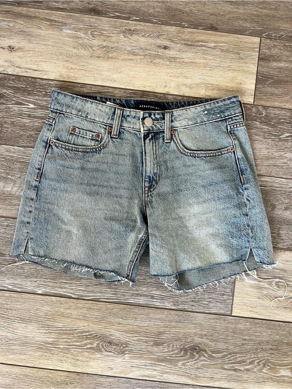 Aeropostale Women's Faded Blue Baggy Denim Cutoff Shorts